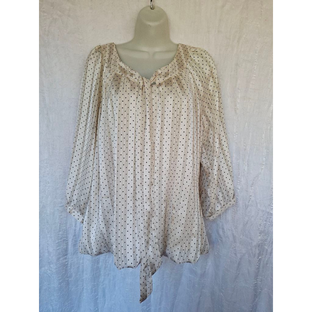 Women's Sara Michelle Blouse XL White Black Polka Dot tie front